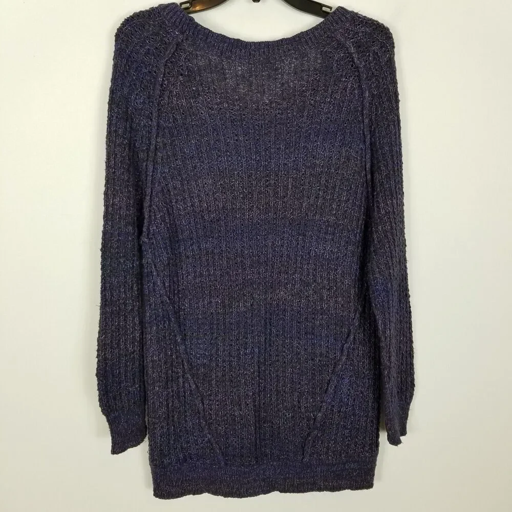 Free People Women Chunky Knit‎ Sweater Pullover Sz S Purple Boho Cozy Cotton